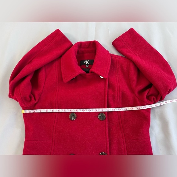 Calvin Klein Wool Blend Red Double Breasted Peacoat Coat Women's Size Medium - Picture 7 of 11